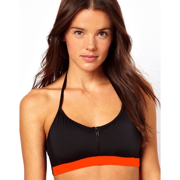 ASOS Neon Sporty Mesh Insert Zip Front Bikini Top - Picture 2 of 8